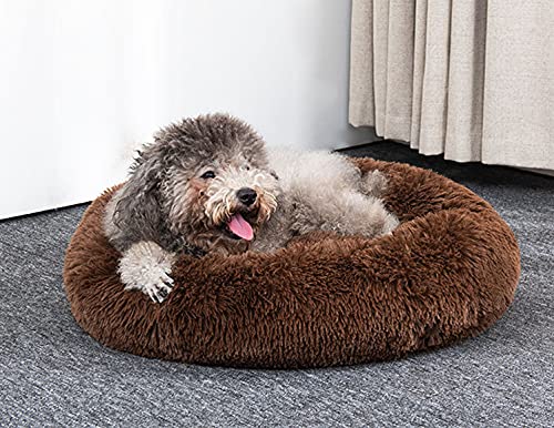 Gavenia Cat Beds for Indoor Cats,20’’x20’’ Washable Donut Cat and Dog Bed,Soft Plush Pet Cushion,Waterproof Bottom Fluffy Dog and Cat Calming and Self Warming Bed for Sleep Improvement,Brown Small Brown - PawsPlanet Australia