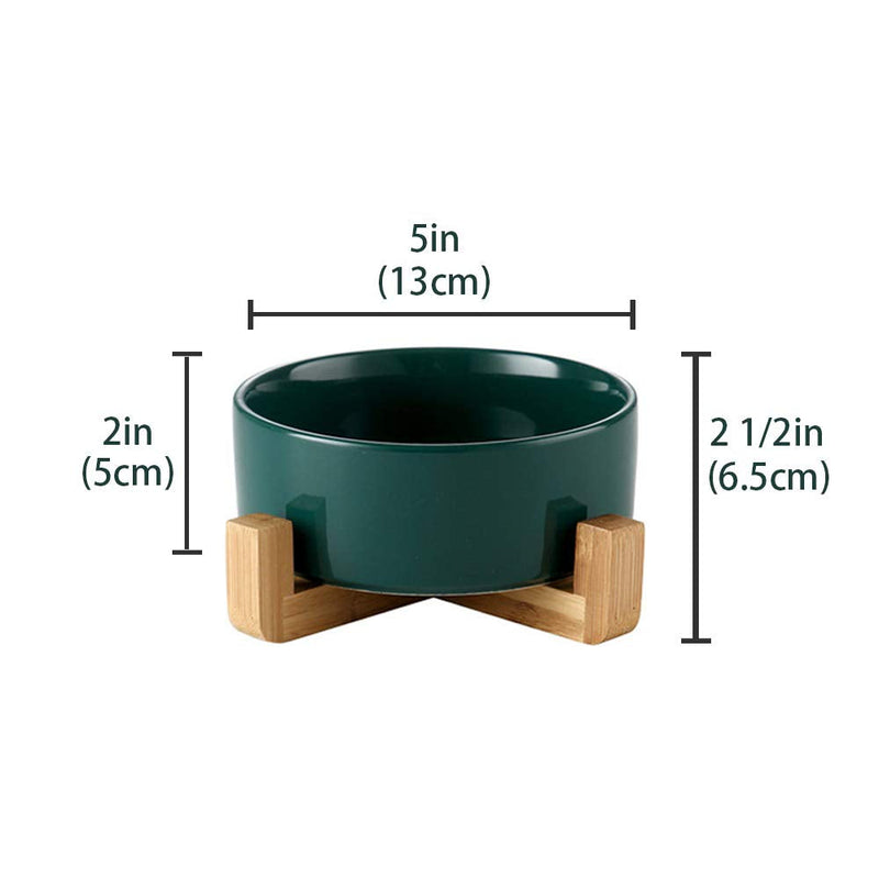 Green 5 inch Ceramic Cat Bowl with Wood Stand No Spill Pet Food Water Feeder Cats Small Dogs Green - PawsPlanet Australia