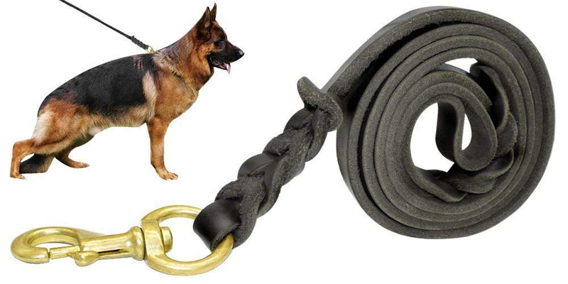 Beirui Leather Dog Leash - Training & Walking Braided Dog Leash - 3.6/4 / 5/6.5/8.5 Foot - Latigo Leather 1/2"*4' Black - PawsPlanet Australia