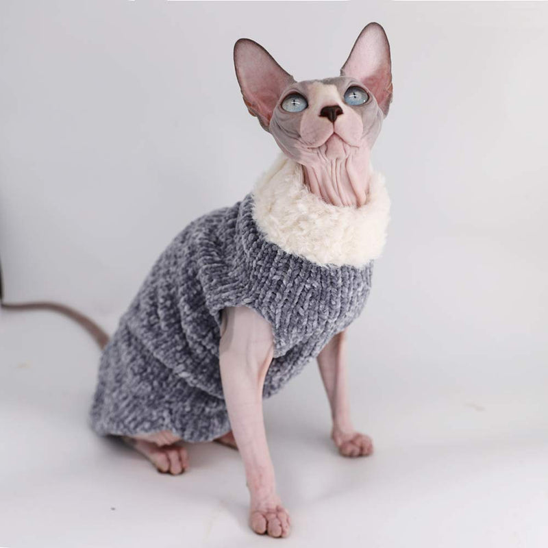 Sphynx Cat Clothes Winter Warm Faux Fur Sweater Outfit, Fashion high Collar Coat for Cats Pajamas for Cats and Small Dogs Apparel, Hairless cat Shirts Sweaters (S (3.3-4.4 lbs), Blue-Grey) S (3.3-4.4 lbs) - PawsPlanet Australia