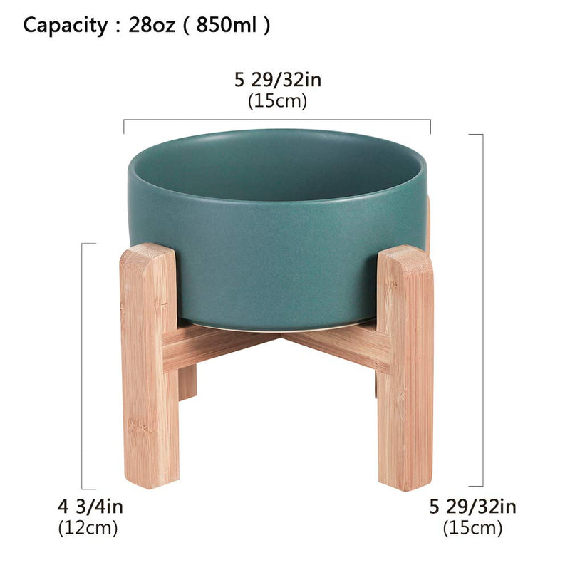 HCHLQLZ Green Ceramic Elevated Raised Cat Bowl with Wood Stand No Spill Pet Food Water Feeder Cats Small Dogs - PawsPlanet Australia