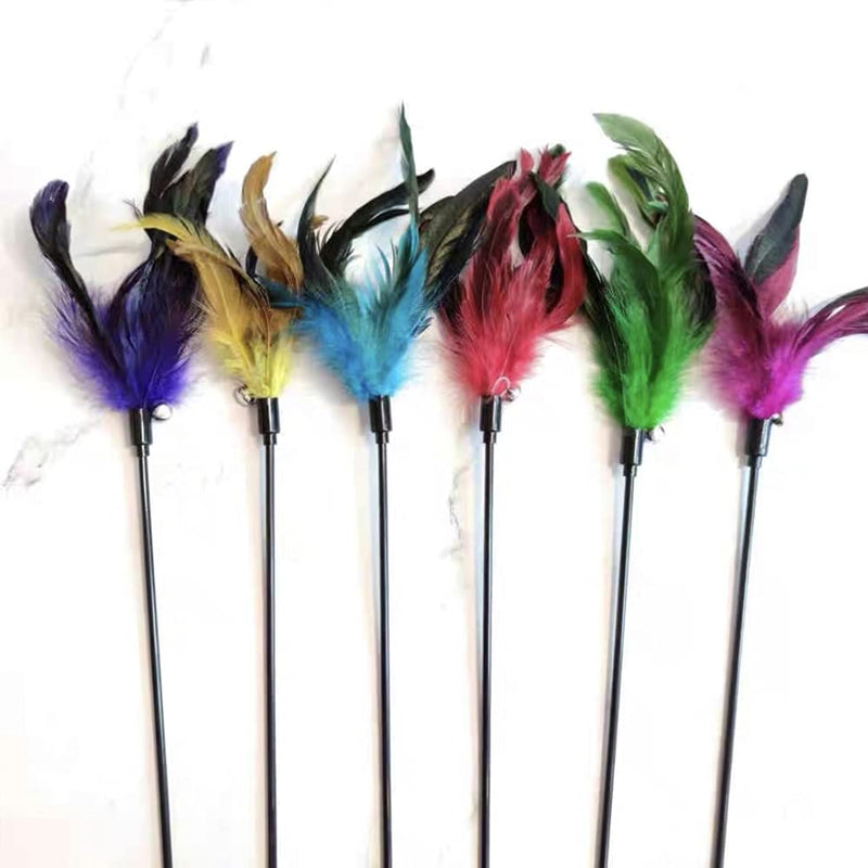 Cat Wand Toys, 6 PCS Interactive Cat Teaser Wand Cat Feather Toys with Loud Bell for Cat and Kitten - PawsPlanet Australia