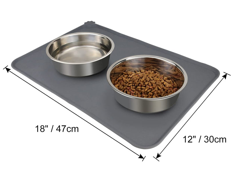Joytale Silicone Pet Feeding Mat,Non Slip Waterproof Bowl Mat for Dog and Cat,47 x 30 cm,Grey 47 x 30 cm Grey - PawsPlanet Australia