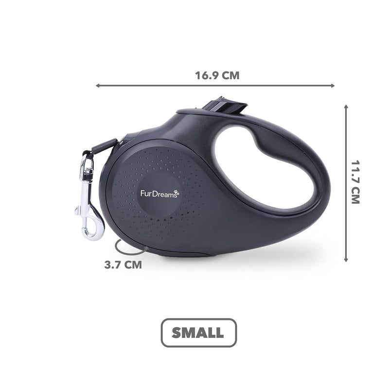 FurDreams Retractable Dog Lead – Heavy-Duty Extendable (5 Metre) Leash | Anti-Slip Handle with Lock Control | Strong Tangle-Free Nylon Tape & Collar Hook | Perfect for Puppy Training (Black, Small) Black - PawsPlanet Australia