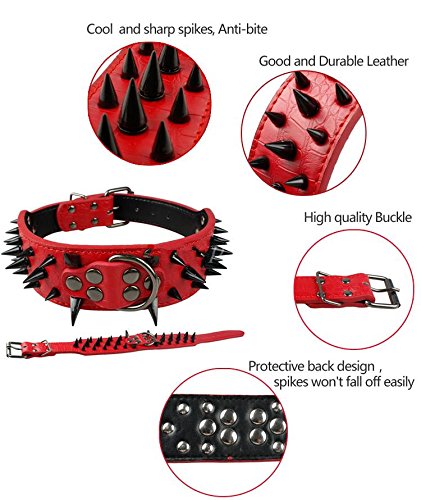 Benala Pet Dog Collar Adjustable Harness Spiked Studded Faux Leather Punk Rivet Dog Collar Pu Sharp Spikes Dog Supplies,Red,S - PawsPlanet Australia