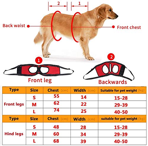 Dog Harness, Pet Walking Aid Lifting Pulling Vest Sling Support Rehabilitation for Old & Injured Dogs(Rear Leg - L-Red) Rear Leg - L Red - PawsPlanet Australia