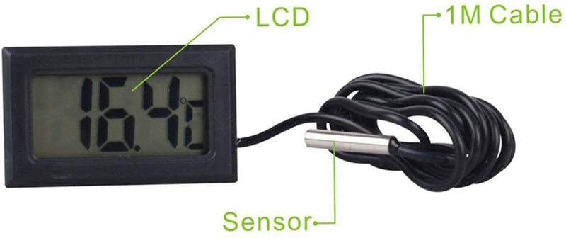 WINGONEER 3Pcs Digital LCD Thermometer Temperature Monitor with External Probe For Fridge Freezer Refrigerator Aquarium -Black - PawsPlanet Australia