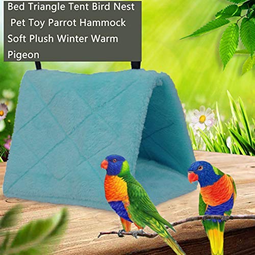 ORETG45 Hanging Bird Nest, Soft Triangular Hut Hammock Hanging Cave Tent Bed Birds Cage Toy Warm Bed for Pet/Parrot/Parakeet/Small Birds S Blue - PawsPlanet Australia