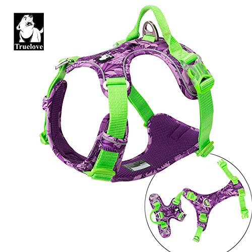 Dog Harness No Pull Walking Pet Harness Reflective Front clip Dog Vest Adjustable No-Choke Pet Oxford Vest Outdoor Dog Training Chest Strap For Small to Large dogs XS (33-43CM/13-17in) Purple Green - PawsPlanet Australia