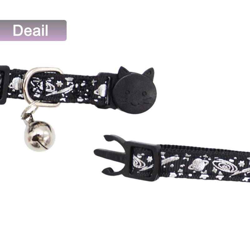 2PCS Breakaway Cat Collars with Bell Galaxy Moon Star Pattern Adjustable Safety Puppy Collar Black & Black Galaxy & Moon Star - PawsPlanet Australia