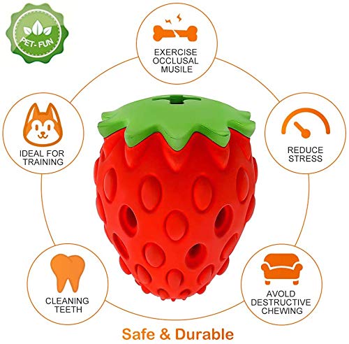 Abilly Dog Ball Indestructible Strawberry Rubber Chewing Dispenser Dog Toy, Teeth Cleaning Training Interactive Dog Tough Toy Dental Teeth Cleaning Chew Toy - PawsPlanet Australia