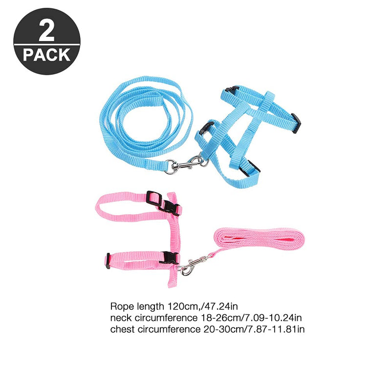 Gobesty Rabbit Harness with Leash, 2 Pieces Adjustable Rabbit Harness, Elastic Walking Harness Set for Small Animals, Adjustable Soft Breathable Walking Harness Set (Blue Pink) - PawsPlanet Australia