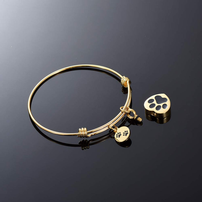 [Australia] - Alway in My Heart Expandable cuffCremation Bracelet for Ashes Dog Cat Paw Prints Pet Memorial Urn Jewelry gold-2 