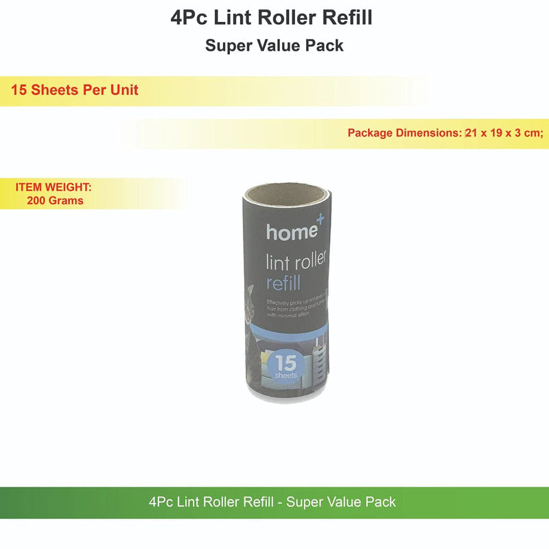 ABRUS® 4Pc Lint Roller Refill - Super Value Pack | Picks Up Lint, Fur, Fuzz and Pet Hairs - PawsPlanet Australia