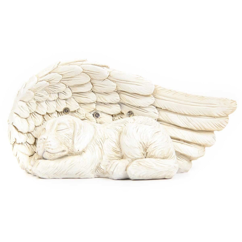 Festive Lights Tastefully and lovingly designed memorial stone with solar-powered LED lighting - including batteries, integrated solar panels and twilight switch, (angel wings with dog) angel wings with dog - PawsPlanet Australia