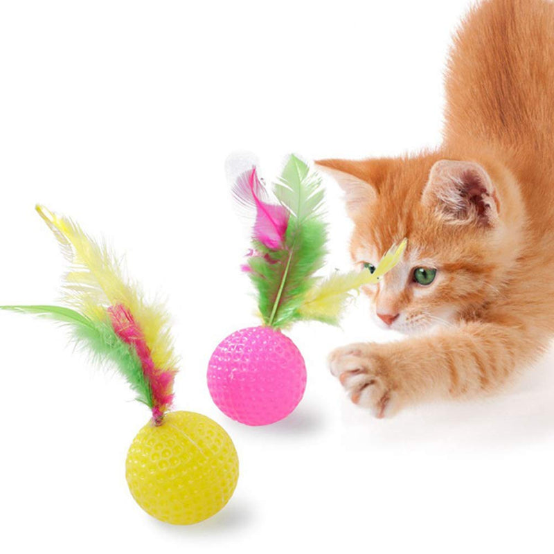 POPETPOP Cat Ball Toys with Feathers Interactive Golf Sponge Balls Assorted Kitten Squeaky Chasing Toy Pack of 24 - PawsPlanet Australia