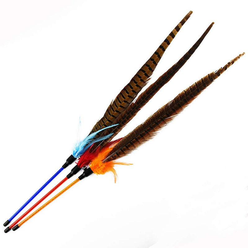 [Australia] - CatYou 3PCS Cat Feather Toys with Bell, 24.2" Long Cat Feather Interactive Sticks 