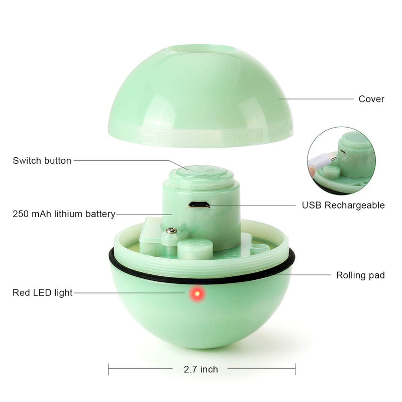 [Australia] - WWVVPET Interactive Cat Toys Ball with LED Light,360 Degree Self Rotating Ball,USB Rechargeable Cat Ball Toy,Stimulate Hunting Instinct Kitten Funny Chaser Roller Pet Toy Green 