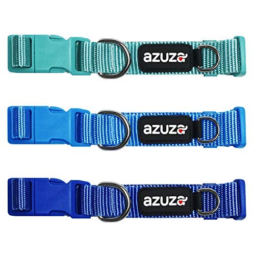 azuza 3 Pack Dog Collars, Soft & Comfortable Dog Collars for Small, Medium and Large Dogs, 4 Sizes and 2 Patterns XS (Neck:8'' - 12'') 3 Pack Nylon Collar Blue - PawsPlanet Australia