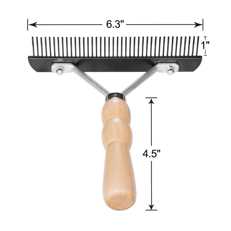 Ordermore Long Tooth Undercoat Dog Rake,Anti-Slip Wood Handle Grooming Rake,Steel Comb for Long Hair Pet - PawsPlanet Australia