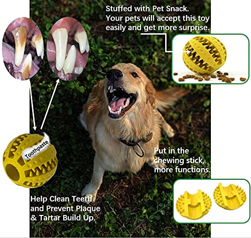 4 Pack Dog Balls Ronilp Treat Chewing Indestructible， 4 Different Functions, Interactive Food Treat Dispensing , Natural Rubber Squeaky , Chew Teeth Cleaning,Tennis Ball ，for Puppy and Medium Dog - PawsPlanet Australia