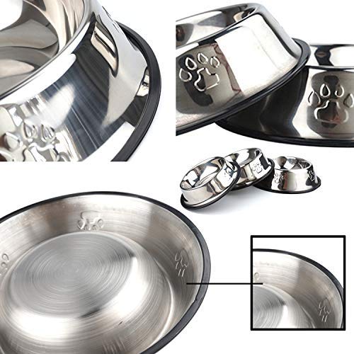 YHmall 3 Piece Cat Bowl Stainless Steel Anti-slip Non-spill Cat Food Bowl, Cat Feeding Bowl, Cat Water Bowl, Multi-purpose Pet Feeding Bowl - PawsPlanet Australia