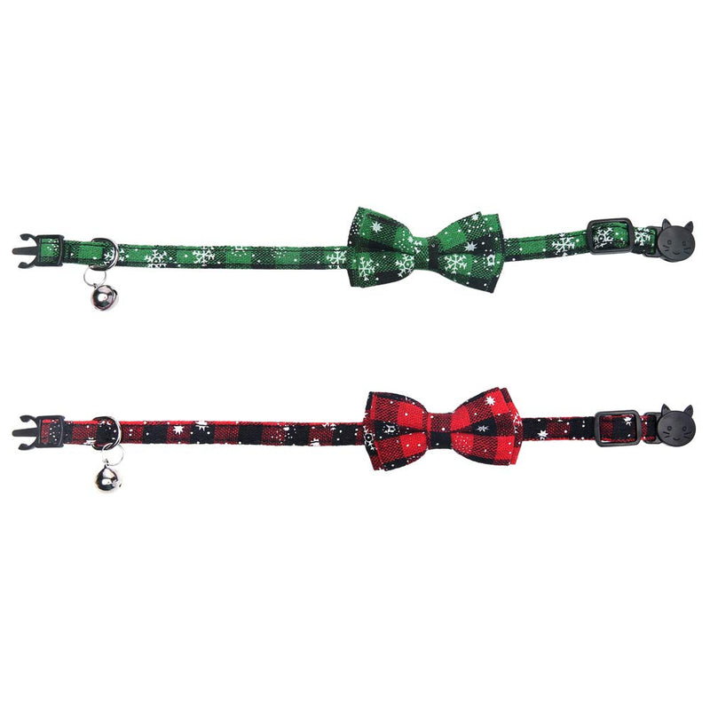 [Australia] - Lamphyface 2 Pack/Set Christmas Cat Collar Breakaway with Cute Bow Tie and Bell for Kitty Adjustable Safety Plaid 