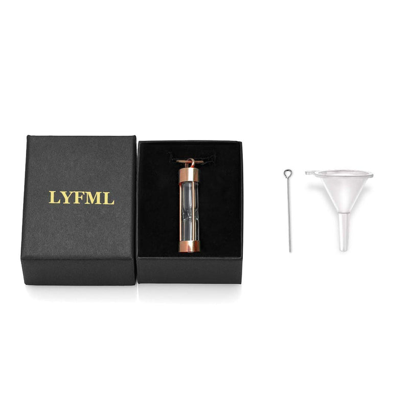 [Australia] - LYFML Cylinder Hourglass Cremation Jewelry Urn Necklace for Ashes for Pet for Human, Memorial Pendant Made of Titanium Steel, Come with Filling Kit Support for Customization Rose gold 