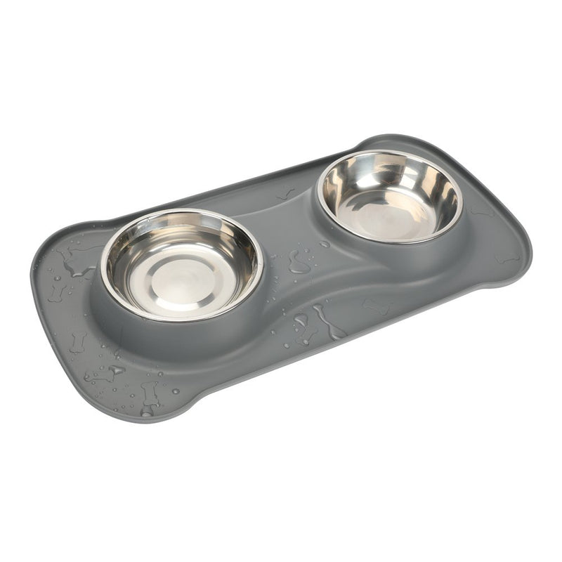 Dog Bowl No Spill Non skid Medium Pet Bowl Cat Double Bowl Dog Food & Water Feeding Bowl (L, grey) - PawsPlanet Australia