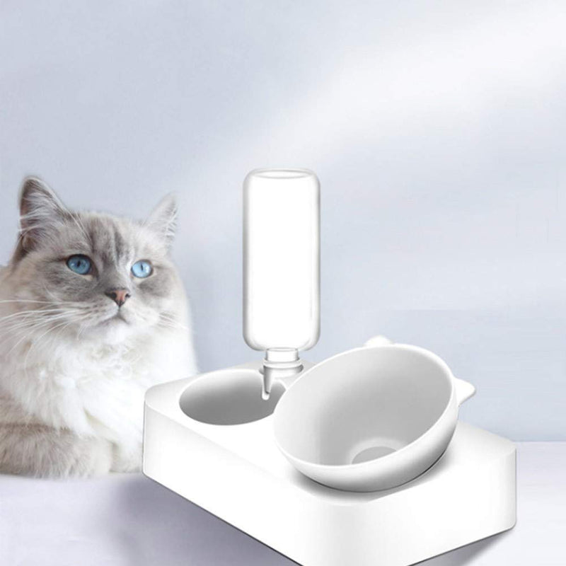 Savlot Double Dog Bowl Double Water and Food Bowl Set Adjustable Pets Automatic Water Dispenser with Food Bowl Pet Feeder Cat Water Bowl Automatic Drinker Pet Cats Oblique Bowl With Holder S White - PawsPlanet Australia