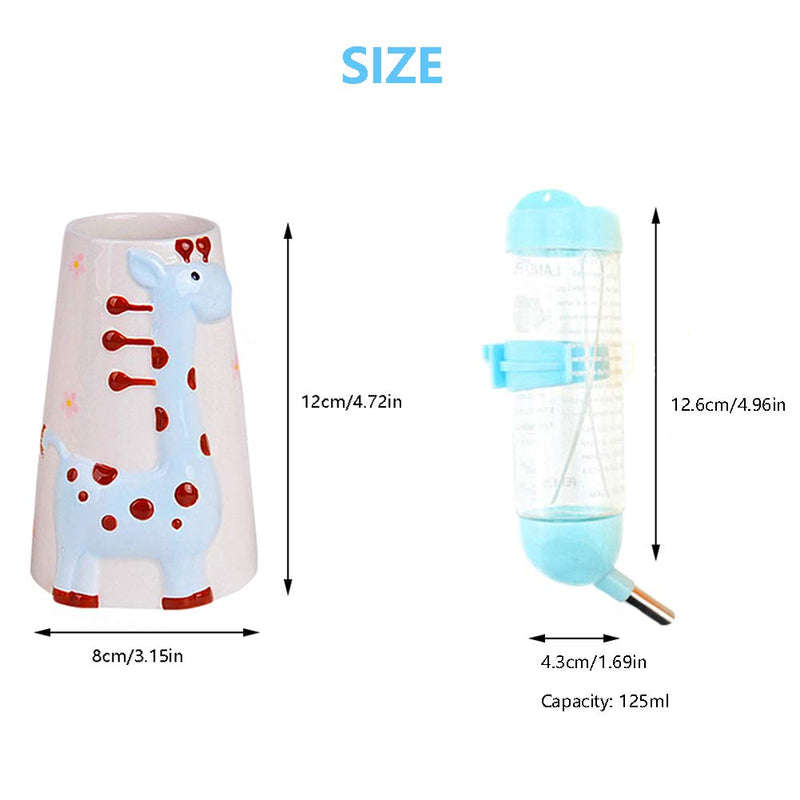 BIGCAKE Hamster Water Bottle, Ceramics Small Animals No Drip Standing Drinking Waterer with Holder for Syrian Hamster Dwarf Hamsters Mice Hedgehog Gerbil Rat Blue - PawsPlanet Australia