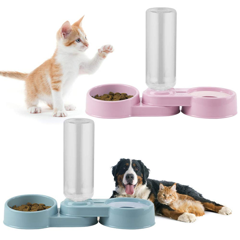 LxwSin Automatic Cat Feeder, 2 in 1 Pet Feeder Water Automatic Dispenser with Bottle, Spill Proof Pet Drinking Water Bowl for Cat Dog Feeding, Foldable Detachable Feed Bowl for Puppy Kitten, Blue/Pink A - PawsPlanet Australia