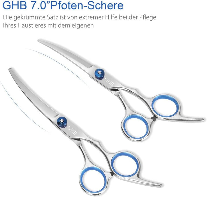 GHB dog hair scissors with thinning scissors for grooming 5 in 1 for all dogs, cats, cutting and grooming - PawsPlanet Australia