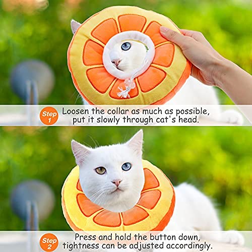 Frienda 2 Pieces Adjustable Cat Cone Collar Soft Cat Recovery Collar Cute Cat Elizabethan Collars Pet Neck Cone for Kitten and Small Dogs, Orange and Watermelon - PawsPlanet Australia
