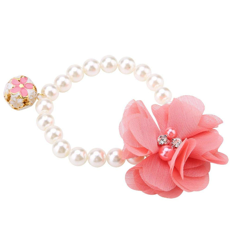 Ichiias Dog Collar Pearl Flower Elastic Necklace for Puppy Jewelry Accessory(Pink) Pink - PawsPlanet Australia