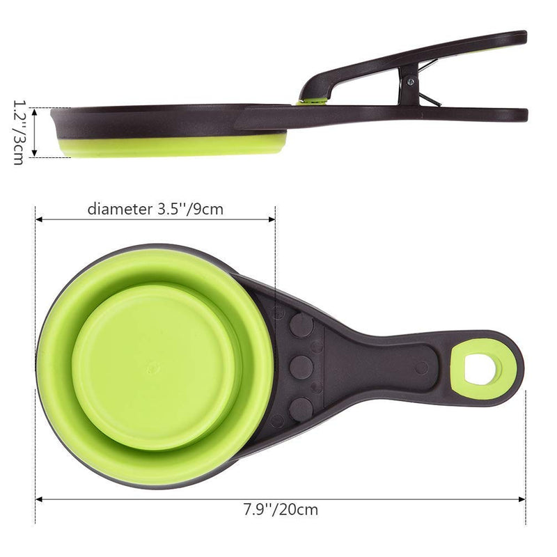 Kuiji 3 In 1 Food Scoop, 237ml Collapsible Pet Food Measuring Spoon Clip Food Storage Feeding & Watering Supplies For Home Outdoor, 1 cup/8oz (Green) Green - PawsPlanet Australia