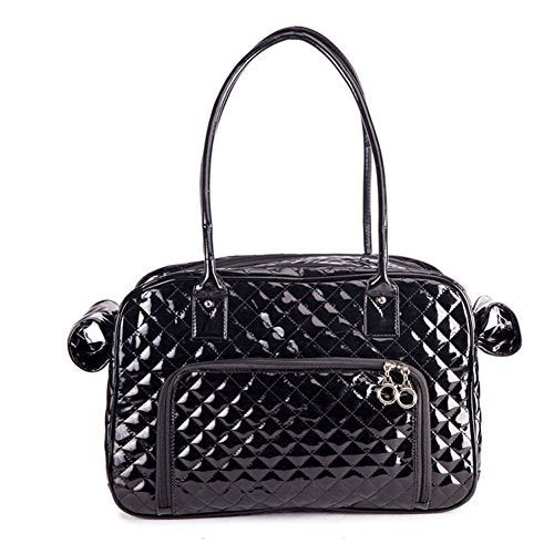 BETOP HOUSE Mirror Surface Faux Leather Tote Purse Dog and Pet Carrier Travel Bag Black - PawsPlanet Australia