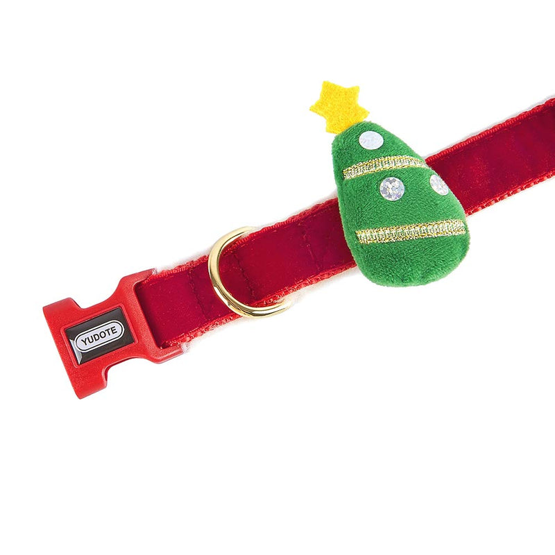 YUDOTE Premium Velvet Christmas Dog Collar with Festive Tree Decorations,Super Soft and Comfy Plush Padded Collar for Medium Dogs Neck from 31-49cm,Vibrant Red M: for neck 31-49cm; 2.0cm Width Bright Red - PawsPlanet Australia