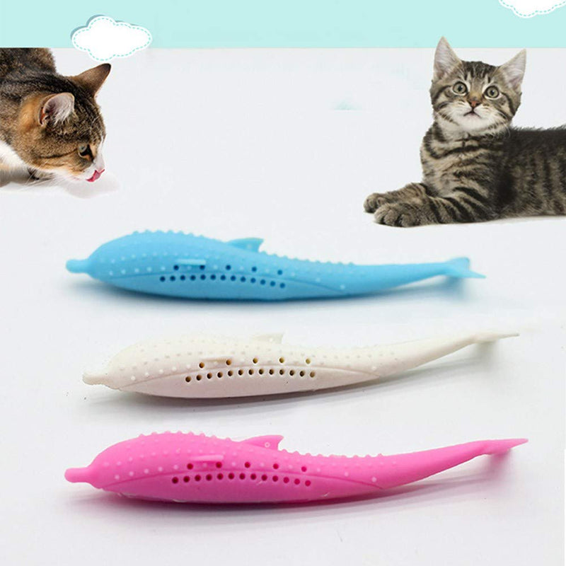 [Australia] - Bokze Cat Toothbrush Stuffed with Catnip, Soft Silicone Chew Stick Tooth Cleaning Toy, Make Your Cats Love Toothbrushing! Blue 