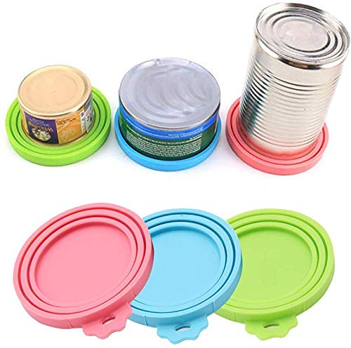 SENDR.KR Can Covers for Pet Food, Set of 3 Universal Silicone Tin Can Lids, Food Safe BPA Free, Dishwasher Safe. One Cat Dog Food Can Lids for Tins Fits All Standard Can Sizes (green blue pink) green blue pink - PawsPlanet Australia