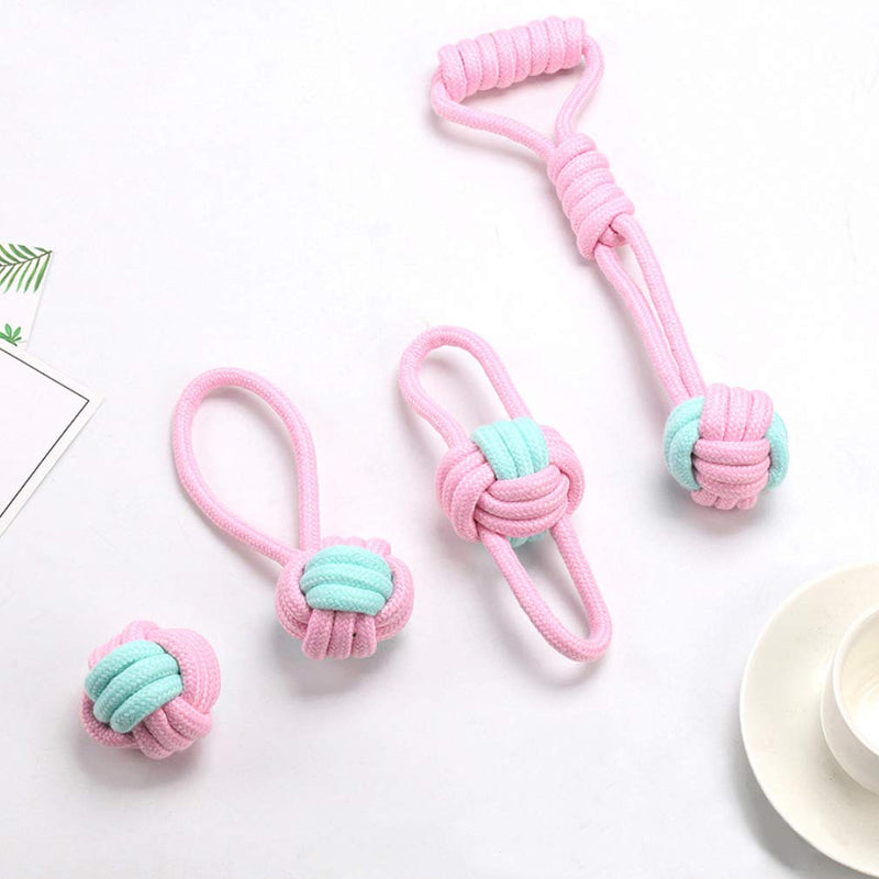 Nwvuop 4pcs Puppy Teething Toys Dog Chew Rope Toys Set Interactive Pet Toys Gift for Small Puppies and Medium Dogs with Ball and Cotton Ropes Pink - PawsPlanet Australia