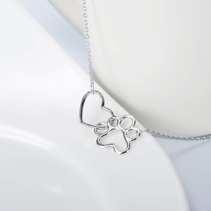 ONEFINITY Paw Print Necklace Sterling Silver Dog Paw Necklace Pet Cat Dog Paw Heart Pendant Jewelry for Women Girls - PawsPlanet Australia