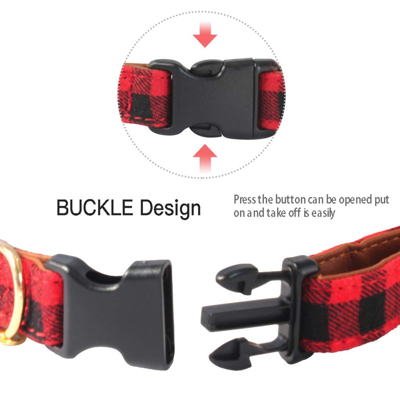 [Australia] - KUDES Plaid Dog Collar with Bow, 2 Pack/Set Adjustable Dog Bow Tie Collars with Bell, Best Pet Gift for Small Medium Large Girl and Boy Dogs, Red & Black S(9.8''-12.5'') Red+Black 