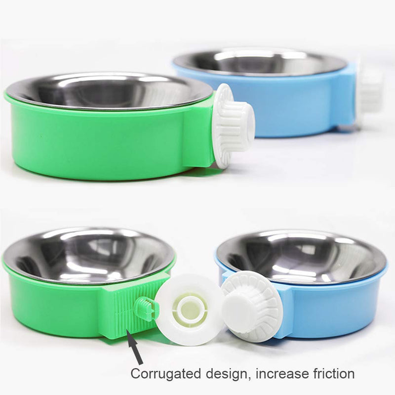 N//A 2Pcs Crate Dog Bowl, Removable Stainless Steel Hanging Pet Cage Bowl, Pet Food Water Bowl for Cat Puppy Bird Rabbit (GREEN,BLUE) GREEN,BLUE - PawsPlanet Australia