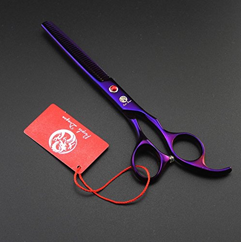 [Australia] - TPC 7.0 Inch Pet Grooming Scissors Set Professional Japan 440C Dog Shears Hair Cutting +2 Curved+ Thinning Scissors with Leather Bag Purple 