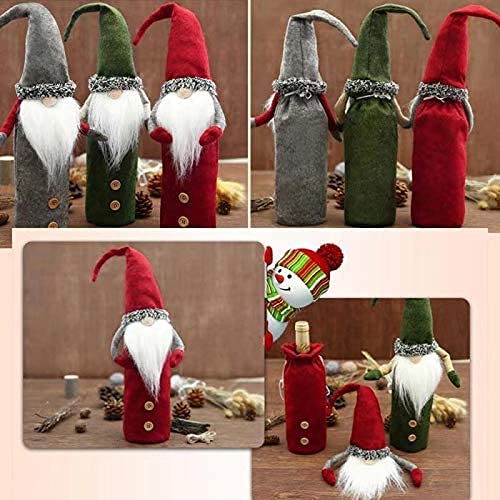 Christmas Wine Bottle Cover, 3 Pcs Handmade Gnomes Wine Bottle Toppers Santa Claus Bottle Bags with Drawstring Style Holiday Home Christmas Decorations Gift - PawsPlanet Australia