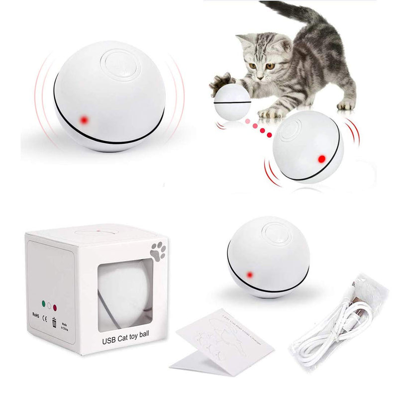 Gookit Cat Toys Balls Interactive Automatic Rolling Ball USB Rechargeable LED Light Entertainment Pet Exercise Chaser Toy Ball for Cats and Dogs (White) White - PawsPlanet Australia