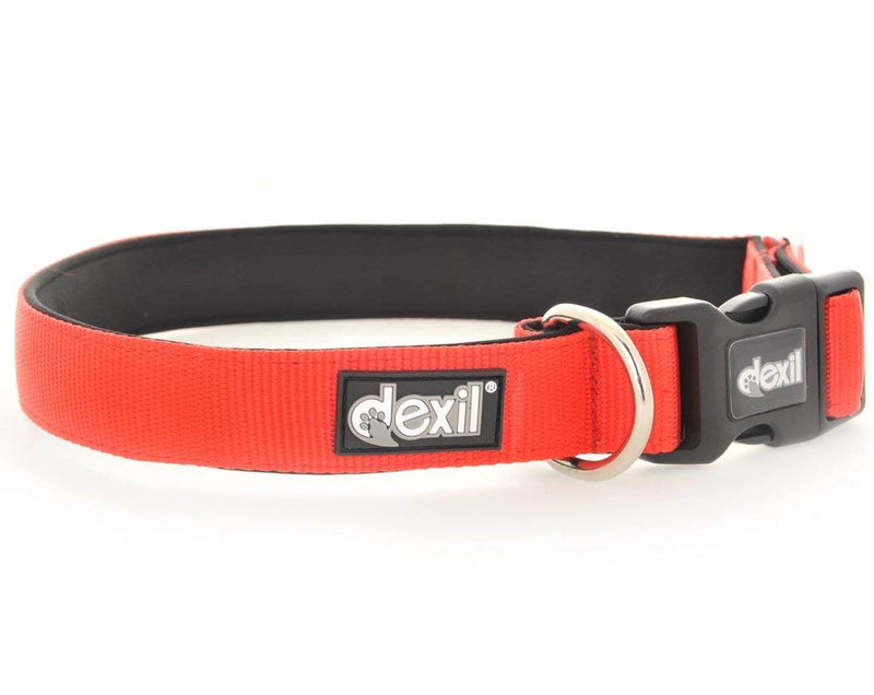 Dexil Elite Range Luxury Neoprene Padded Extra Strong Adjustable Small-Medium Pet Dog Collar (Flash Red, Small-Medium 25-43cm x 25mm) Medium 25-43cm x 2.5cm Flash Red - PawsPlanet Australia