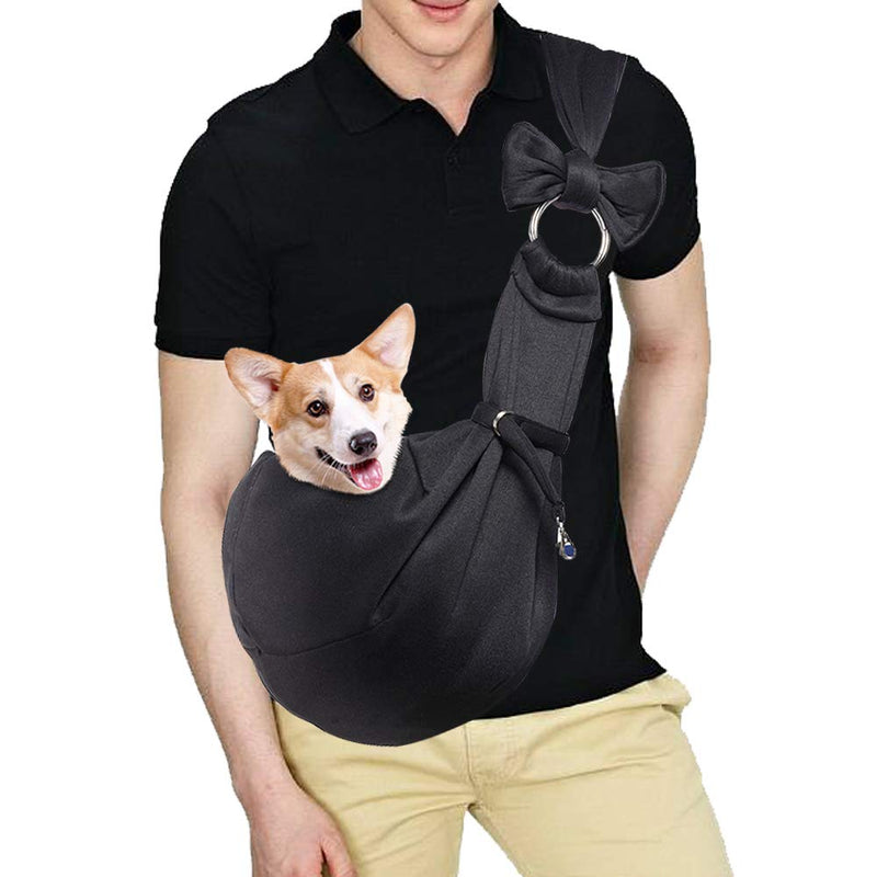 [Australia] - HOPELF Pet Dogs Sling Carrier with Pocket Hands Free Reversible Puppy Outdoor Travel Bag Purse Black Adjustable 