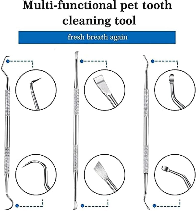 3 Pieces Scaler & Tooth Scraper for Dogs and Cats Stainless Steel Double Head Pet Teeth Remover Scraper Teeth Cleaning Tools For Dog Cat - PawsPlanet Australia